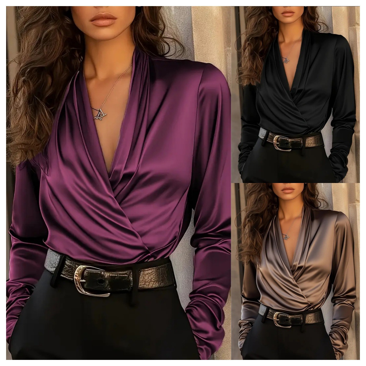 Women Formal Wear Business - Women's Satin Wrap V Neck Long