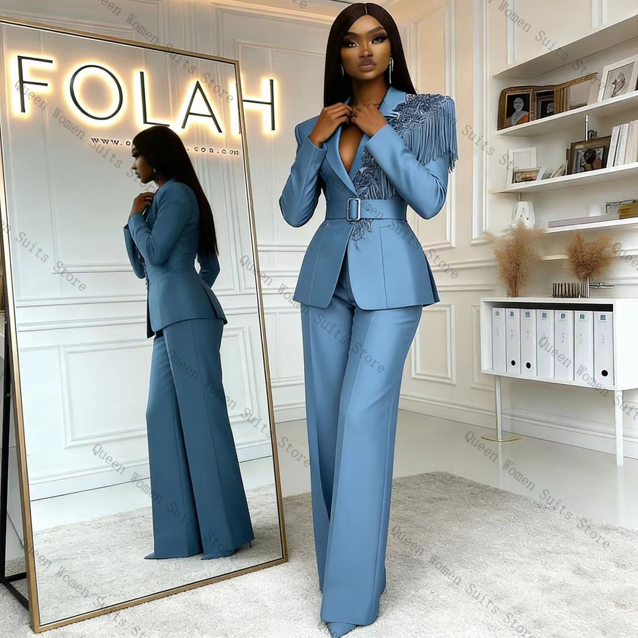 Tassel Blue Women Suit Pants S - đánh giá và giá Women Formal Wear Coat