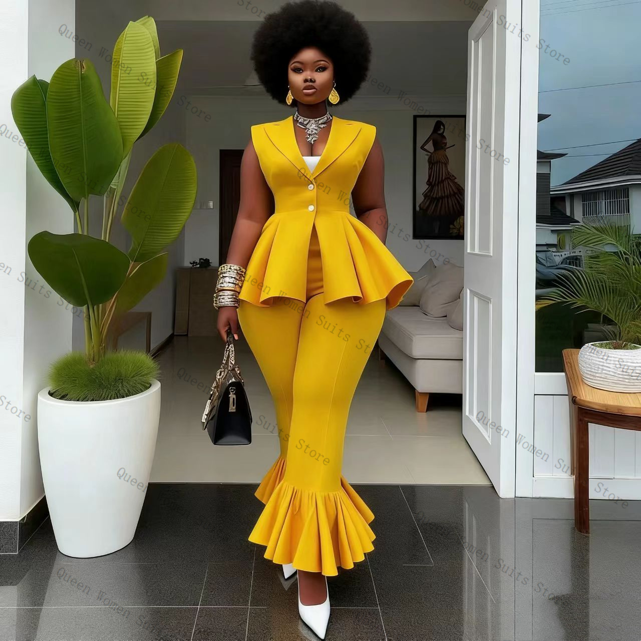 Yellow Women Suit Pants Set 2  - đánh giá và giá Women Formal Wear Coat