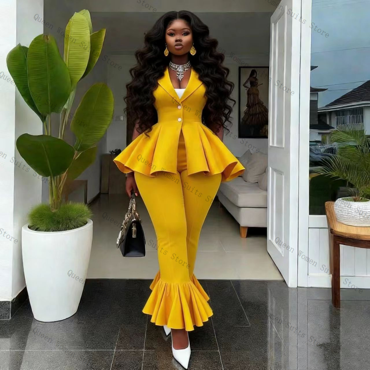 Yellow Women Suit Pants Set 2  - đánh giá và giá Women Formal Wear Coat