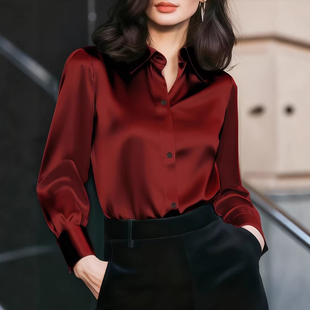 Women Satin Lapel Collar Blous - đánh giá và giá Women Formal Wear Business